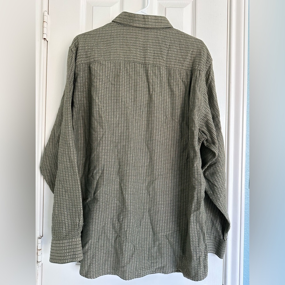 VINTAGE Jhane Barnes Shirt Mens XL Beige/Green Fabric Woven Japan - Picture 3 of 4